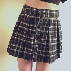 Vintage Honigman Schoolgirl Pleated Black Grey Plaid Button Front Miniskirt XS 0